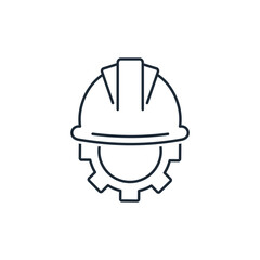 Engineering helmet and gear. Technical support of a specialist. Vector linear icon isolated on white background.