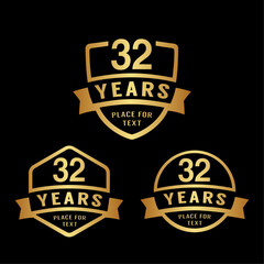 32 years anniversary celebration logotype. 32nd anniversary logo collection. Set of anniversary design template. Vector illustration.
