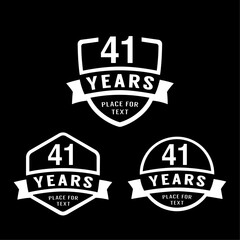 41 years anniversary celebration logotype. 41st anniversary logo collection. Set of anniversary design template. Vector illustration.
