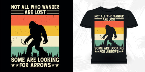 Bigfoot Funny Archer Hunting Lover Retro Vintage Archery T-shirt Design 