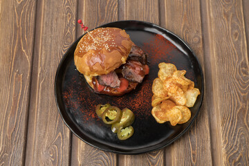 Fresh tasty burger on a plate