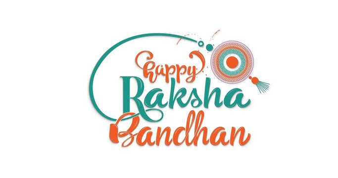 Happy Raksha Bandhan lettering text animation with rakhi illustration ornament. Handwritten modern calligraphy text animation on white screen alpha channel. Great for Celebration, festivals, and event
