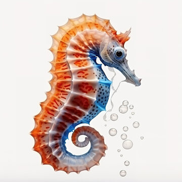 Image of seahorse on white background. Undersea animals. Illustration, Generative AI.