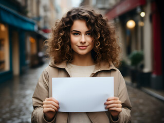 person holding a blank sign mockup