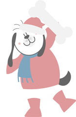 happy valentine's day with dog holding bone, love concept, flat png transparent element character design