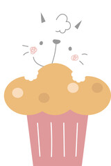 happy valentine's day with cat and cupcake, love concept, flat png transparent element character design