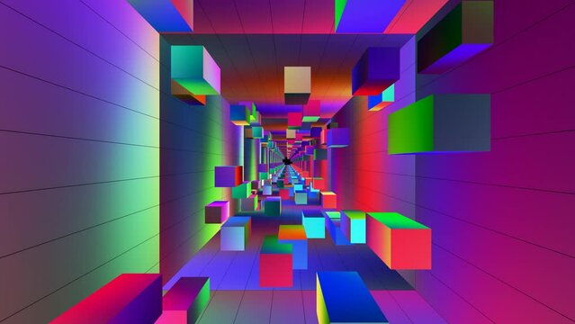 A slow crawl through a colorful tunnel of cubes