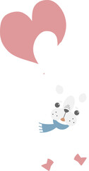 happy valentine's day with dog and heart balloon, love concept, flat png transparent element character design