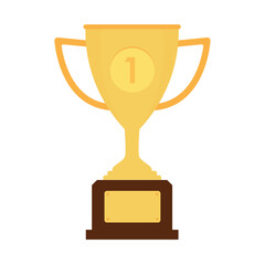 First Place or Number 1 Winner Award  Golden Trophy Cup Isolated on White Background. Champion and Winning Concept. Vector Illustration.