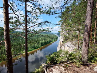 Fototapeta na wymiar Beautiful summer landscape with river and forest. view from the cliff