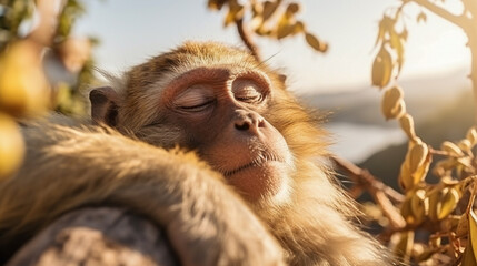Sleeping monkey close-up shot for wildlife conservation theme