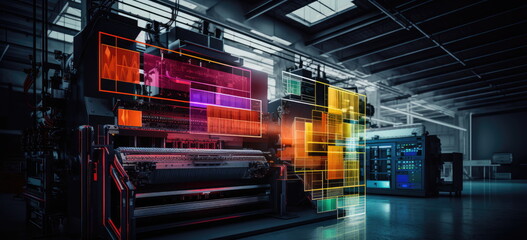 Illustration of factory and plant statistics, numbers and reports. Data analysis, data science concept. - obrazy, fototapety, plakaty