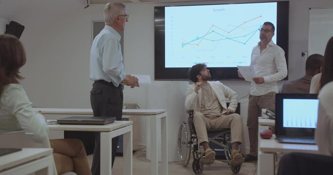 Inclusive seminar at the office classroom with diverse people attending