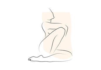 Vector isolated continuous one line nude sitting woman body in beautiful pose colorless black and white contour line easy drawing vector illustration. Pro vector.