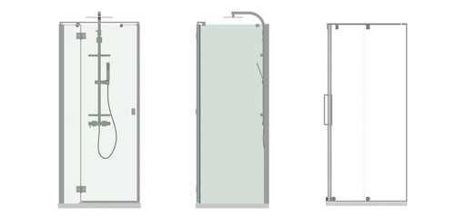 The shower cabin is isolated on a white background, 3D illustration, and a CG render