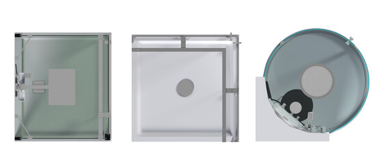 The shower cabin is isolated on a transparent background, 3D illustration, and a CG render