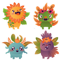 set of funny cartoon monsters