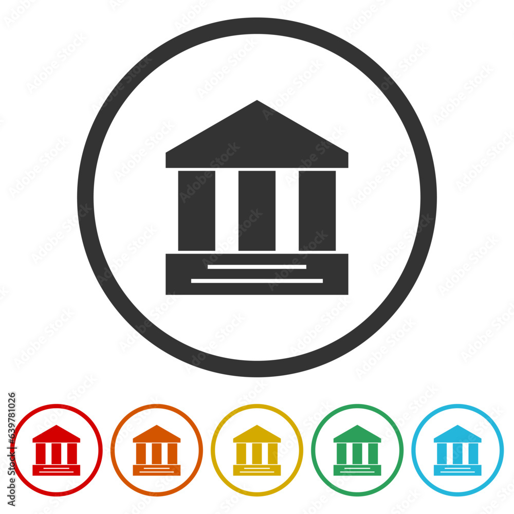 Poster bank building icon. set icons in color circle buttons