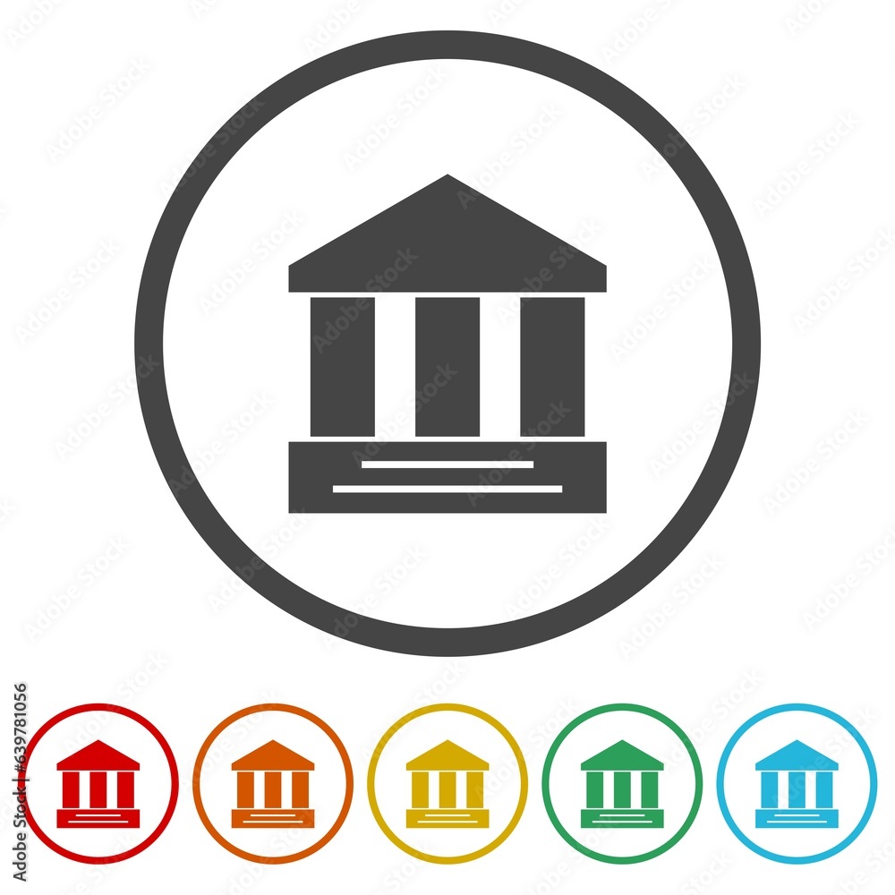 Poster bank building icon. set icons in color circle buttons