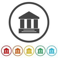  Bank building icon. Set icons in color circle buttons
