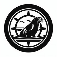 Icon of Wheel Seal in black and white, transparent background Generative AI