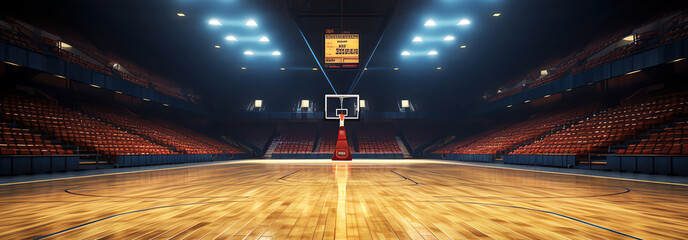 panoramic basketball court, AI generated - obrazy, fototapety, plakaty