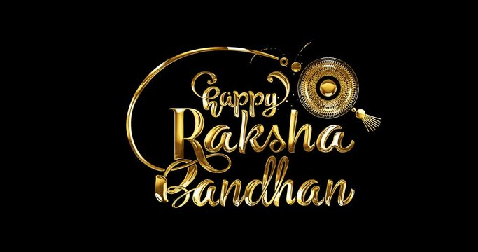 Happy Raksha Bandhan. Luxury handwritten modern calligraphy text animation with rakhi illustration ornament in gold color with alpha matte. Great for Celebration, festivals, and events