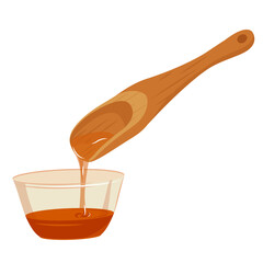 Glass Bowl Full of Honey. Honey dripping from wooden dipper. Organic sweet food. Vector cartoon flat illustration isolated on white background © Катерина Фирсова