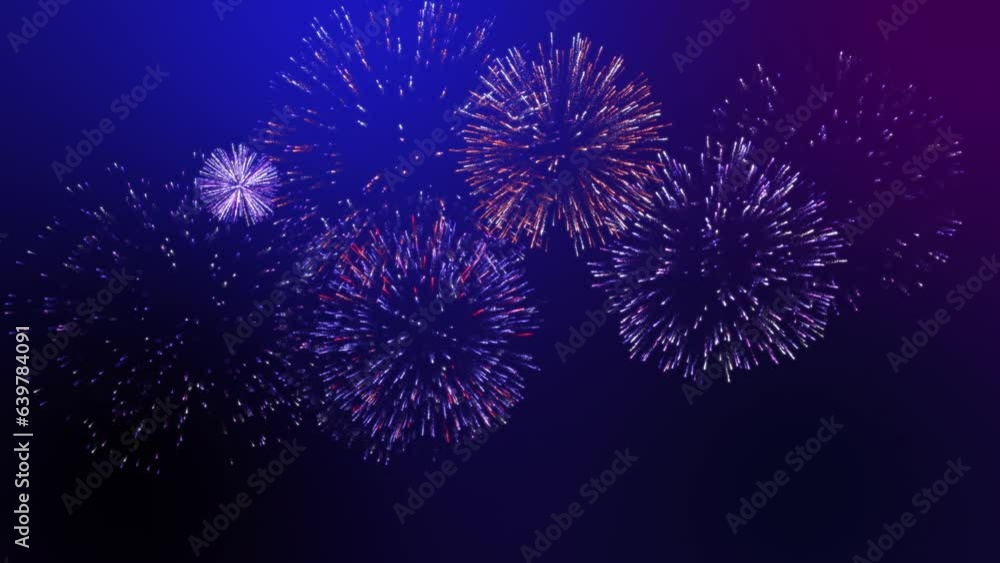 Poster seamless loop fireworks trail glow particles explosion background.