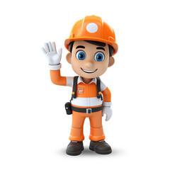 Hello from 3D cute construction worker character