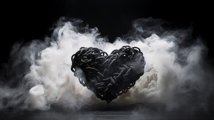 interlacing black heart of a witch in the fog, unusual art halloween valentine