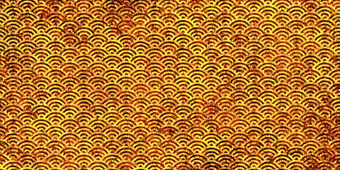 金色風のキラキラした青海波模様のイラスト素材