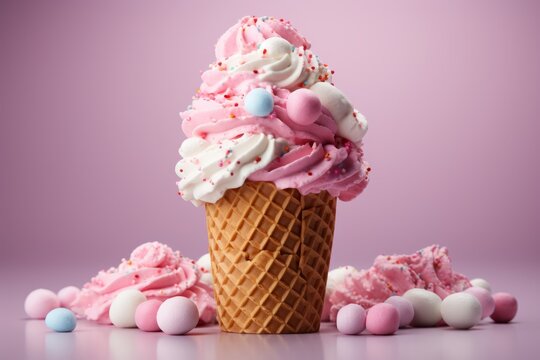 Mixed ice cream cone isolated on plain background