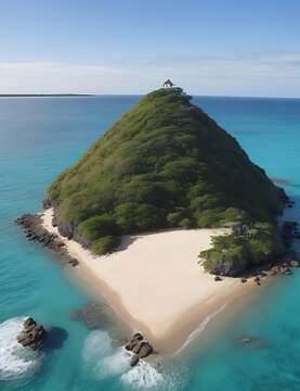 A pyramid island on the ocean