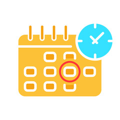 Calendar with timer line icon. Date, day, month, holiday, day, event, schedule. Vector colored icon on a white background for business