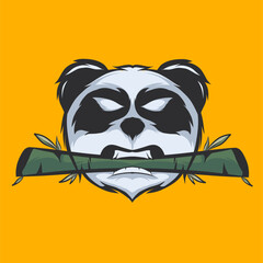 illustration, vector, logo of a panda head biting bamboo