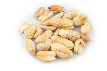 Heap of peeled peanuts isolated on white background . File contains clipping path.