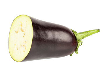 Half eggplant isolated on white background. File contains clipping path.