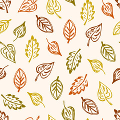 Fototapeta premium Autumn dry leaves on a light beige background. Simple vector seamless pattern. For prints of fabrics, textiles, packaging.