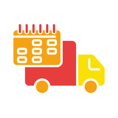 Delivery van with calendar line icon. Fast delivery, online store, trucking. Vector colored icon on a white background for business