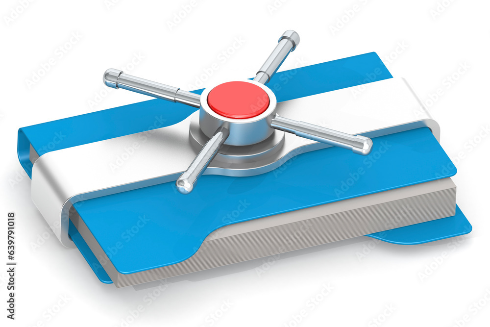 Poster blue folder with lock. secure data concept