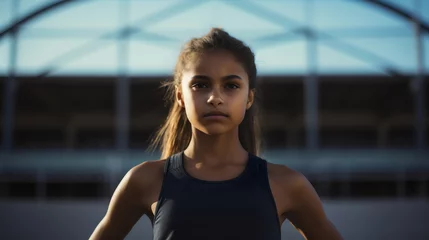 Sierkussen teen girl before running race at track © Ricky