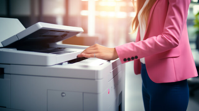 girl uses a modern laser copier, legal AI