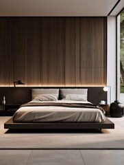 Comfortable bed in stylish modern bedroom. Home interior design