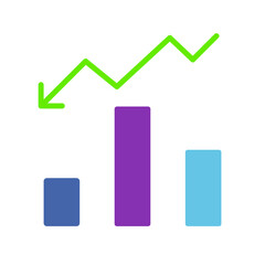 Chart down arrow line icon. Reducing the company's expenses, proper management, diagram, moving money arrays. Vector colored icon on a white background for business