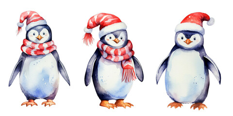 Fototapeta premium isolated watercolor cute penguin