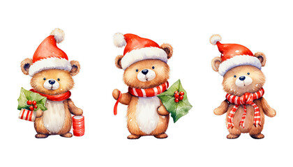 Set of watercolor cute bear. isolated watercolor cute polar bear.