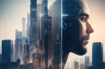 Illustration double exposure human head with big city cover movie poster style.Generative AI © 2D_Jungle