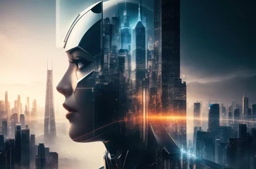 Illustration double exposure human head with big city cover movie poster style.Generative AI © 2D_Jungle