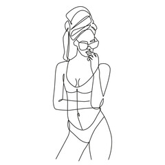 Woman Body Line Art Drawing. Nude Woman One Line Illustration. Female Figure Minimalist Modern Drawing. Vector EPS 10 